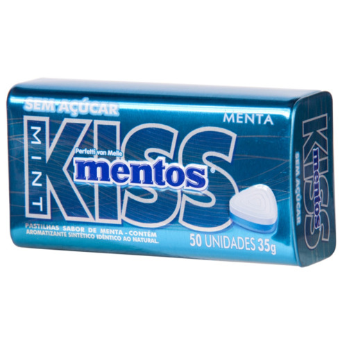 BALA PASTILHA MENTOS KISS LATA 35G MENTA
