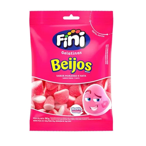 BALA GELATINA FINI 90G BEIJOS MOR/NATA